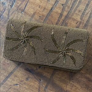 Elegant Bronze/Brown Beaded Clutch Starburst Pinwheel Pattern Evening Cocktail